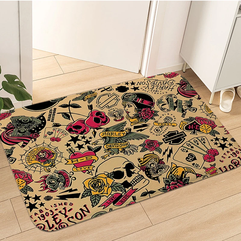 

Tattoo Pattern Doormat Entrance Door Bedroom Bathroom Rug Aesthetic Carpets for Living Room Washable Non-slip Kitchen Mats