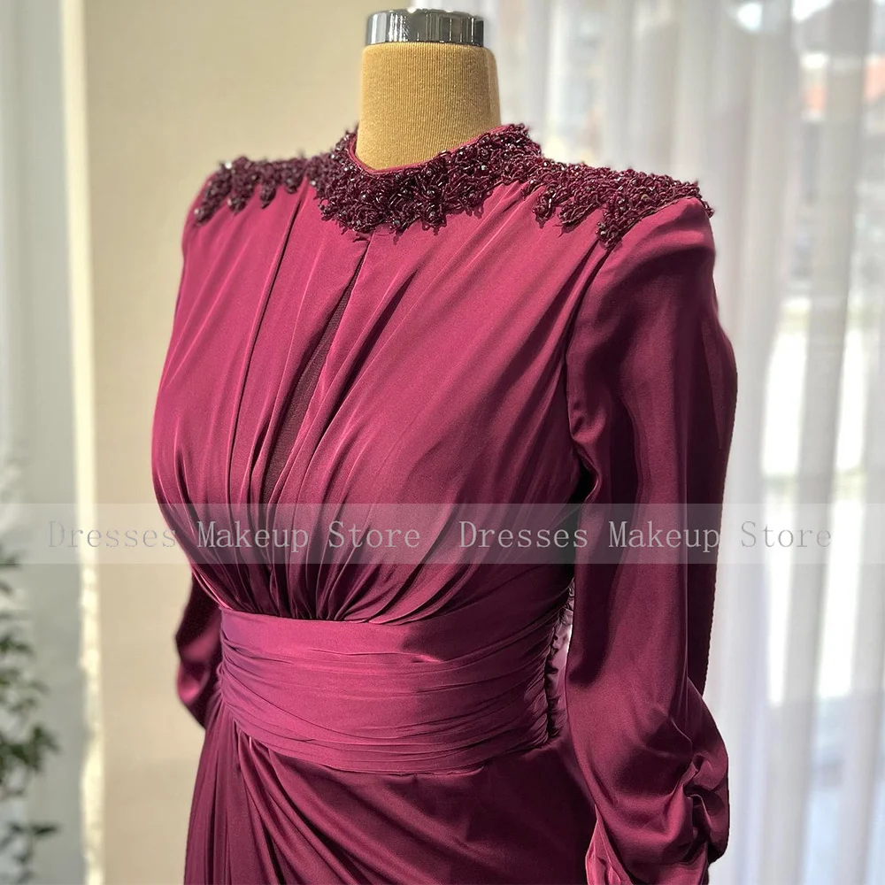 Vestido elegante para madre de la novia, vestido de satén de gasa plisado con mangas 3/4 y cuello redondo, ideal para invitados de boda