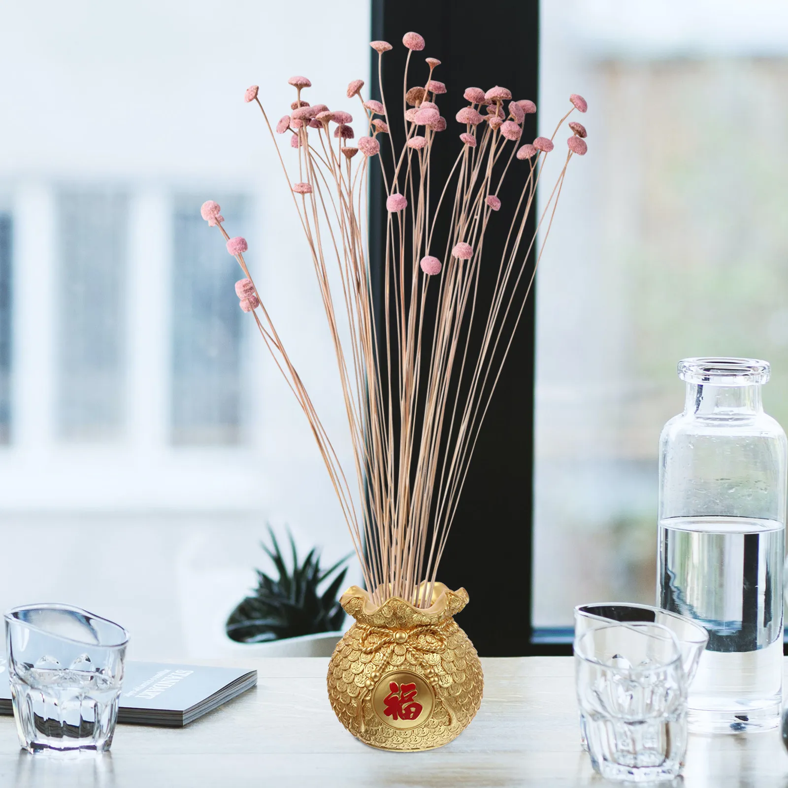 

1pcs Resin Money Bag Dried Flower Arrangement Vase Ear Of Wheat Floral Vase Tabletop Desktop Home Decor Luck Bag Decor New Year