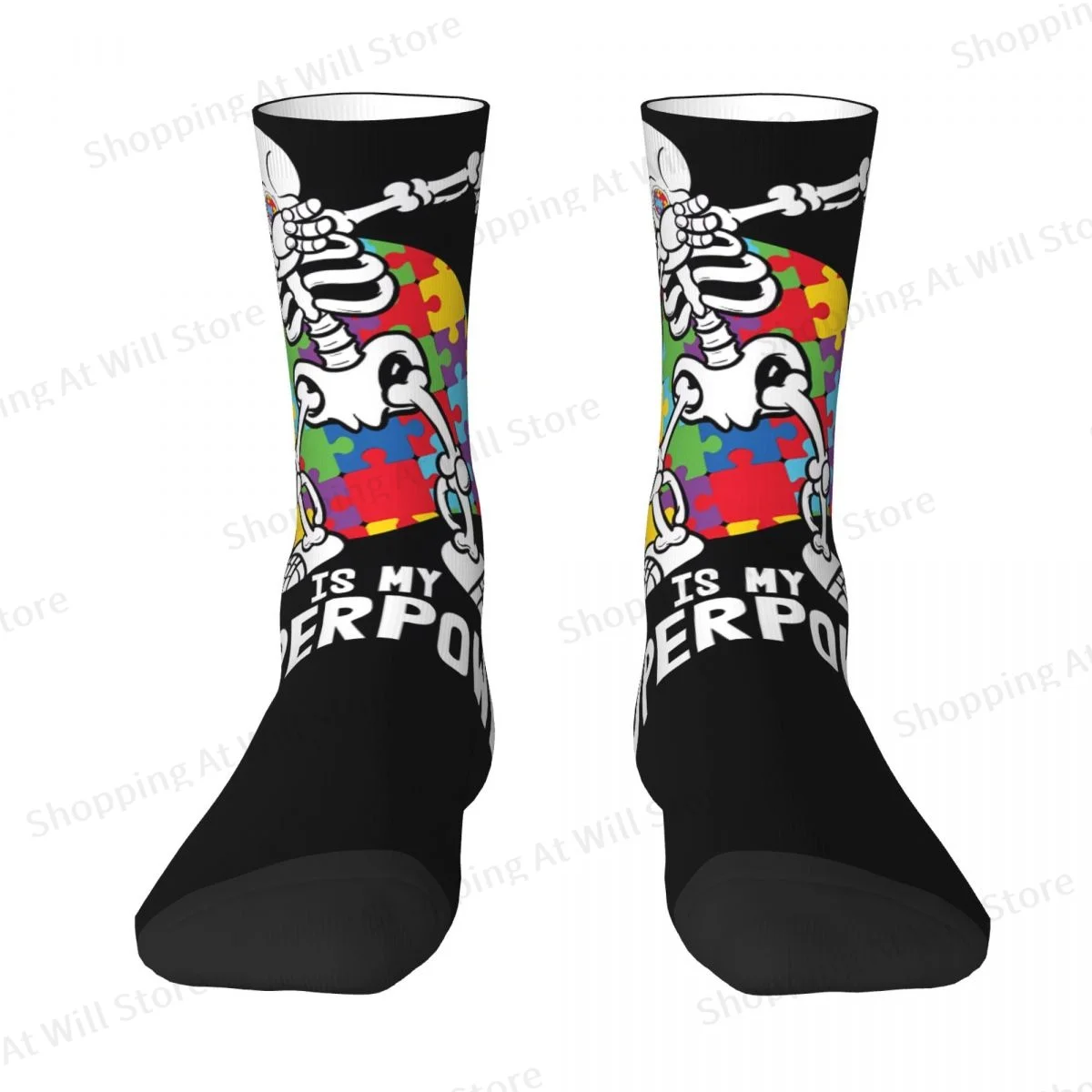 Autism Awareness AUTISM IS MY SUPERPOWER Men Women Round neck Socks Windproof Novelty Spring Summer Autumn Winter Stockings Gift