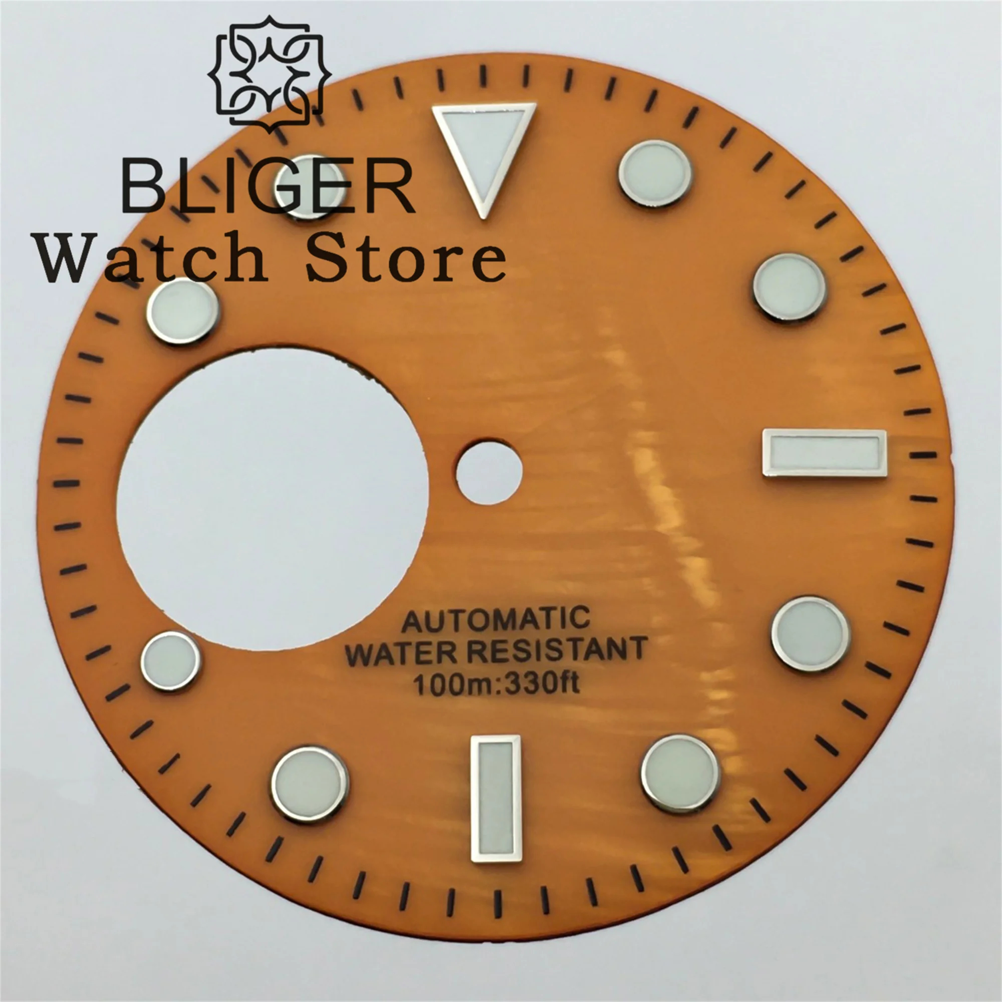 BLIGER 29mm NH38 Watch Dial Black blue white Green Orange shell Dial Green Luminous Fits NH38 Movement