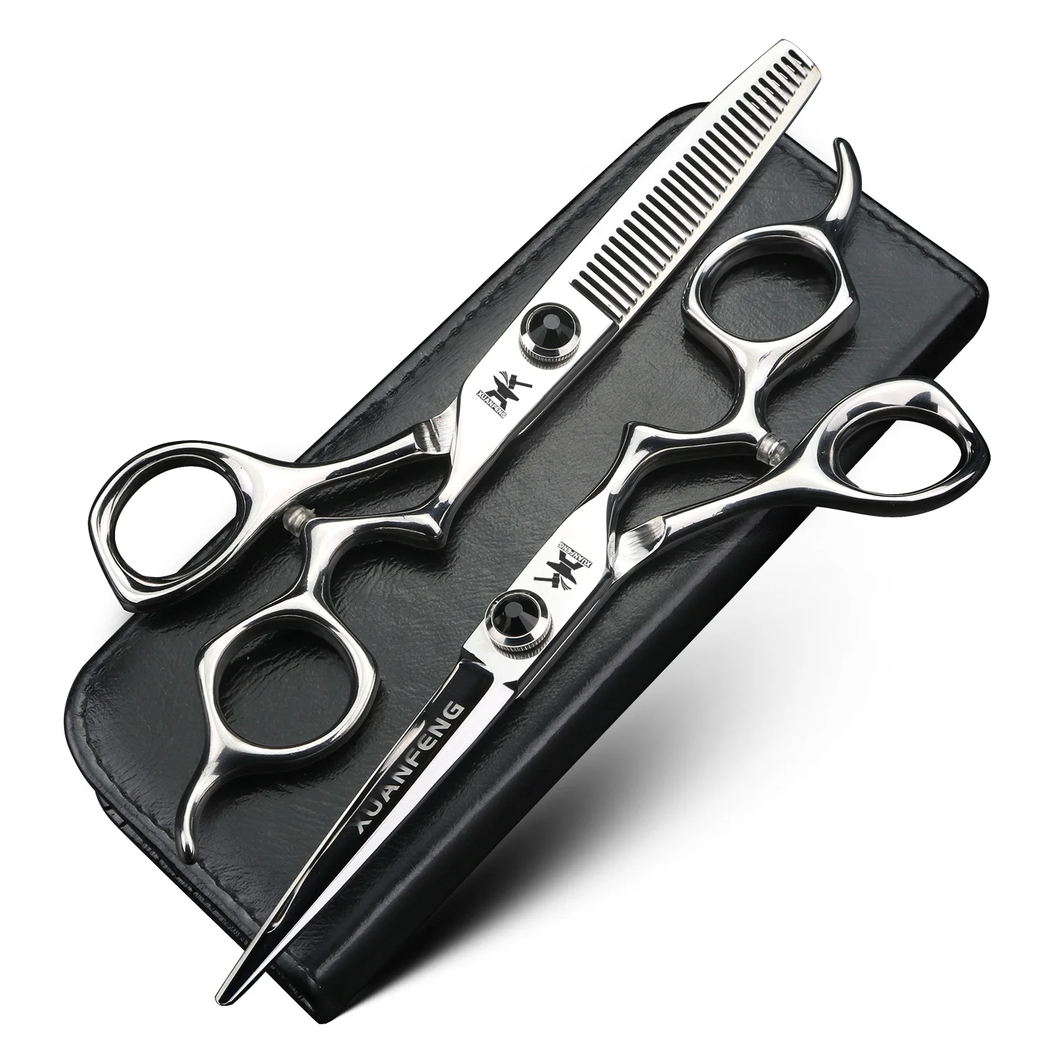 

XUANFENG 6 inch Silver Curved Handle Hair Scissors Steel Barber Cutting Scissors and Thinning Scissors