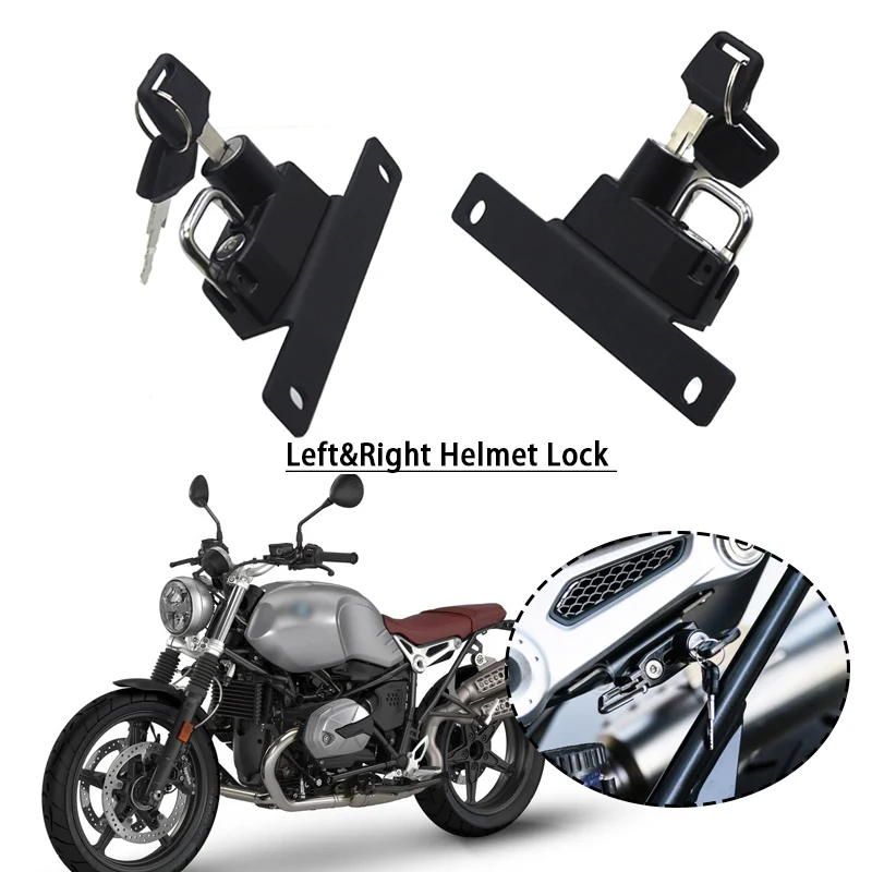 

Motorcycle Alloy Helmet Lock Mount Hook Black Right Side Anti-theft Security with 2 Keys For BMW R Nine T R Ninet R9T Scrambler