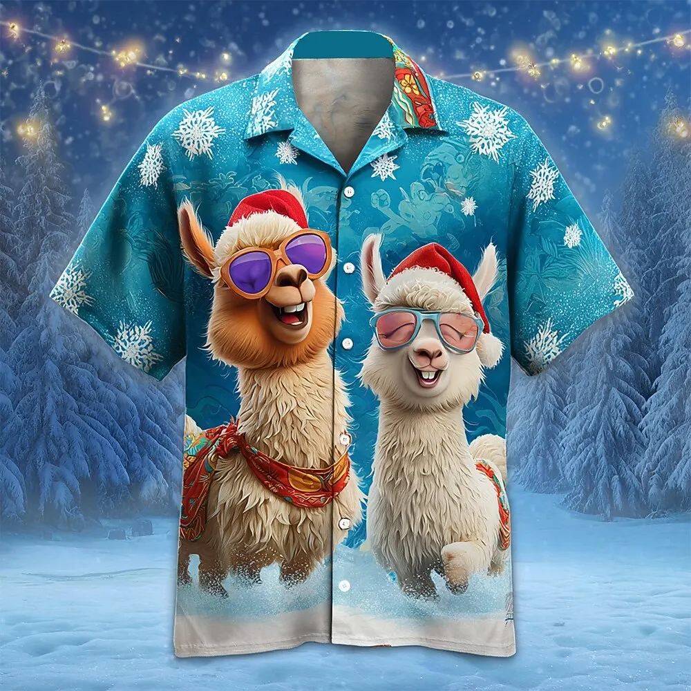 عيد ميلاد سعيد قمصان قصيرة الأكمام الأزياء الإبداعية الحيوان نمط عيد الميلاد قمم فضفاضة عارضة مريحة زر التلبيب الملابس