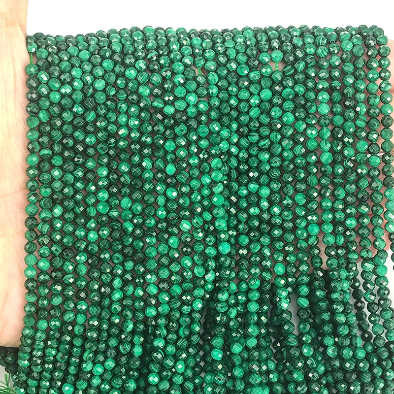 New Natural Small Particle Faceted Malachite Loose Round Beads 2/3/4MM For Jewelry Making DIY Bracelets Necklace Accessories