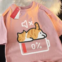 Retro Style Cat Printing Loose Short-sleeved T-shirt Pregnant Woman with Summer Round Neck Top 5
