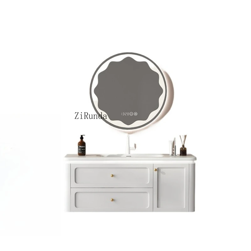 

Bathroom Cabinet Combination French Cream Wind Side Storage Open Grid Integrated Basin Bathroom Cabinet Smart Mirror Cabinet