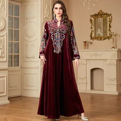 Sequin Embroidery Abayas for Women Eid Muslim Maxi Dress Dubai Kaftan Long Sleeve Winter Velvet Jalabiya Islam Clothing Vestidos