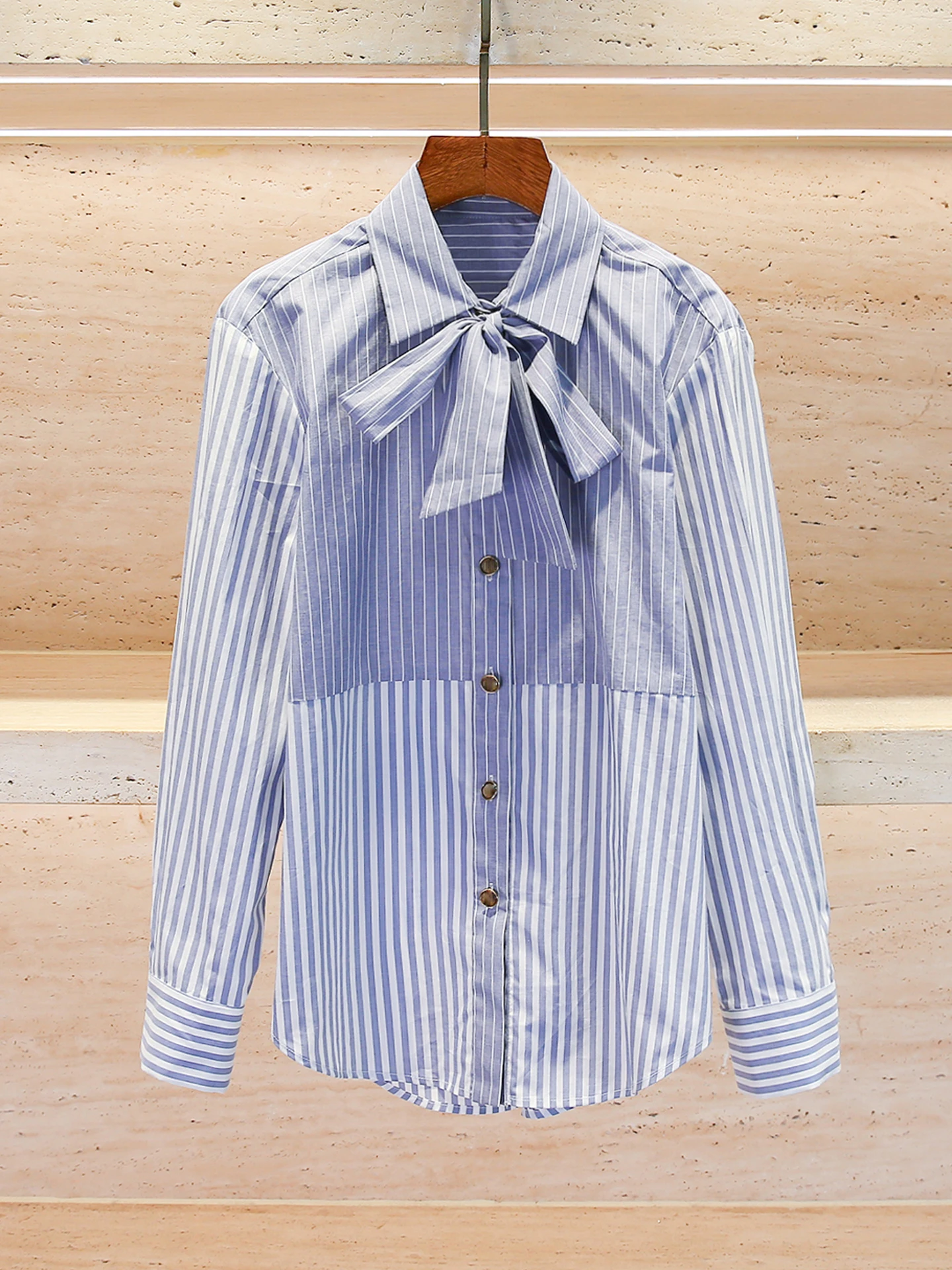 

S Home South Oil High End Women's irt Knot Splicing Stripe Upper Body 2025 Autumn Winter Commute Sle Loose Fit