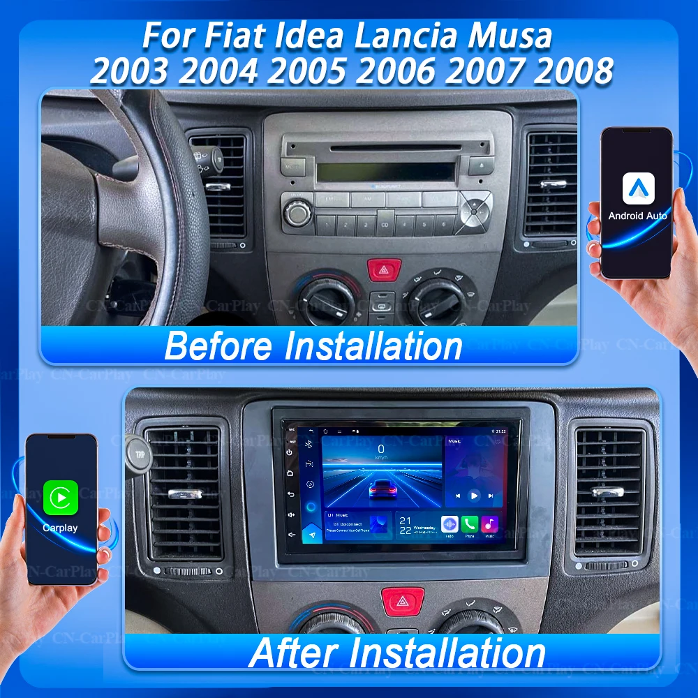 For Fiat Idea Lancia Musa 2003 2004 2005 2006 2007 2008 Android 16 Carplay Display Screen GPS Navigation Car Radio No 2din Video