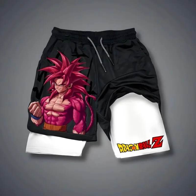 Dragon Ball 2025 Nuevos pantalones cortos de entrenamiento con Super Saiyan God Goku Art Pelo rosa Aura negra Lado derecho DRAGON BALL Z Texto