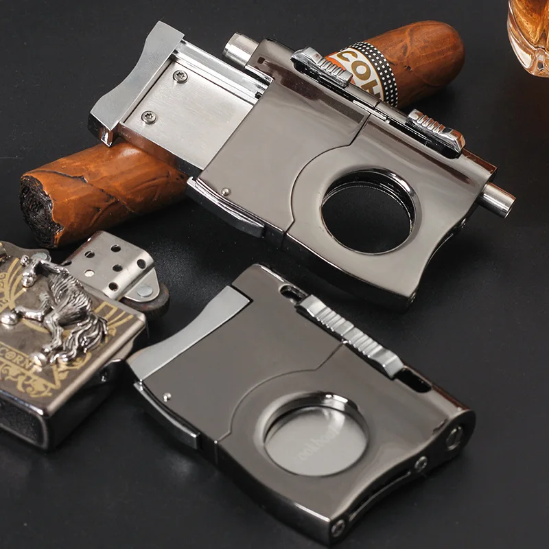 Cigar Cutter Built-in 2 Size Cigar Punch Locked Blades Luxury Metal Cutters Cigar Guillotine Cigar scissors