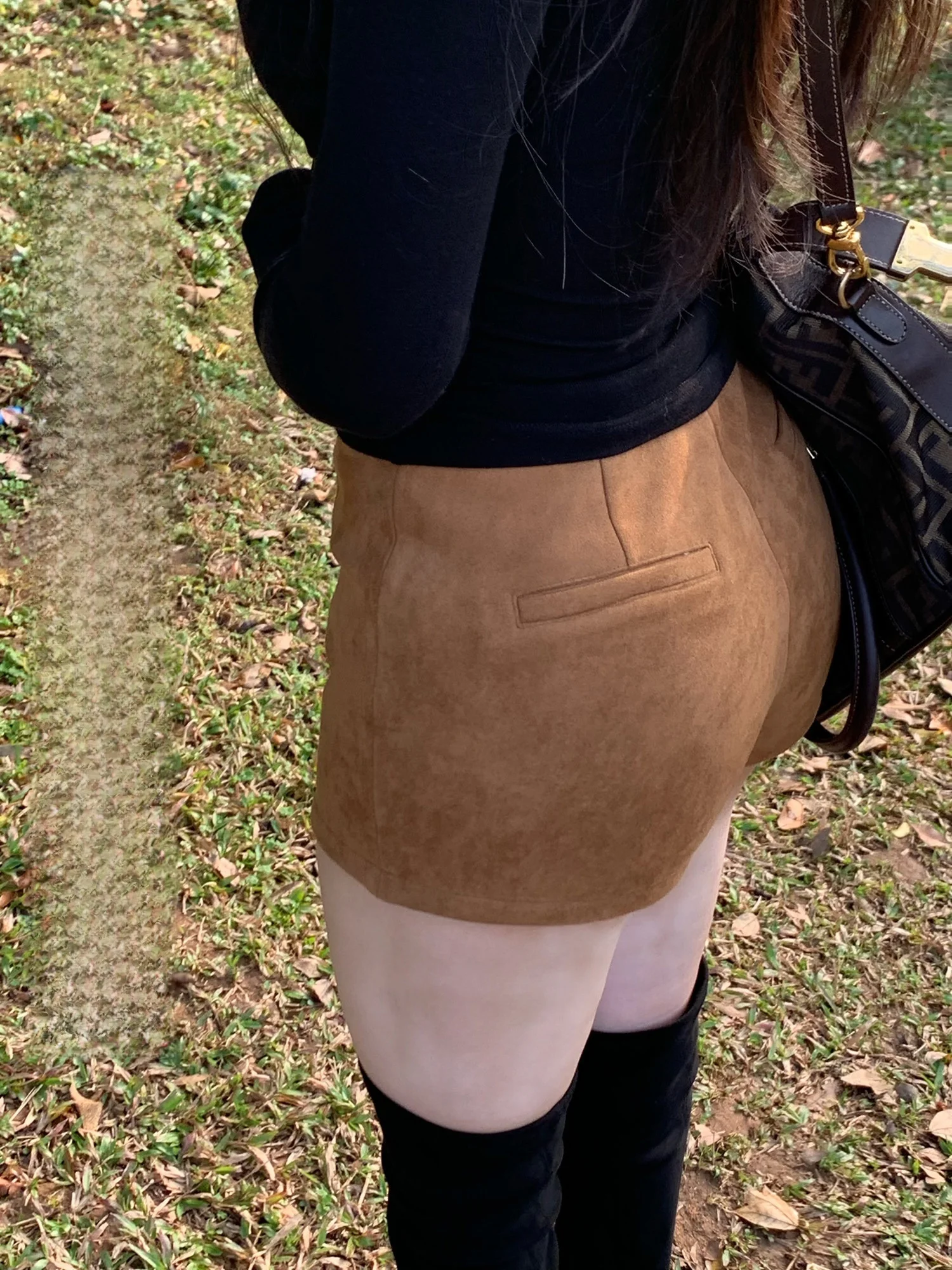 

Ele Wooden Suede ort Pants Women's High Waist Casual Trousers Bodycon Fit Polyester Spandex Blend Straight Leg Jeans