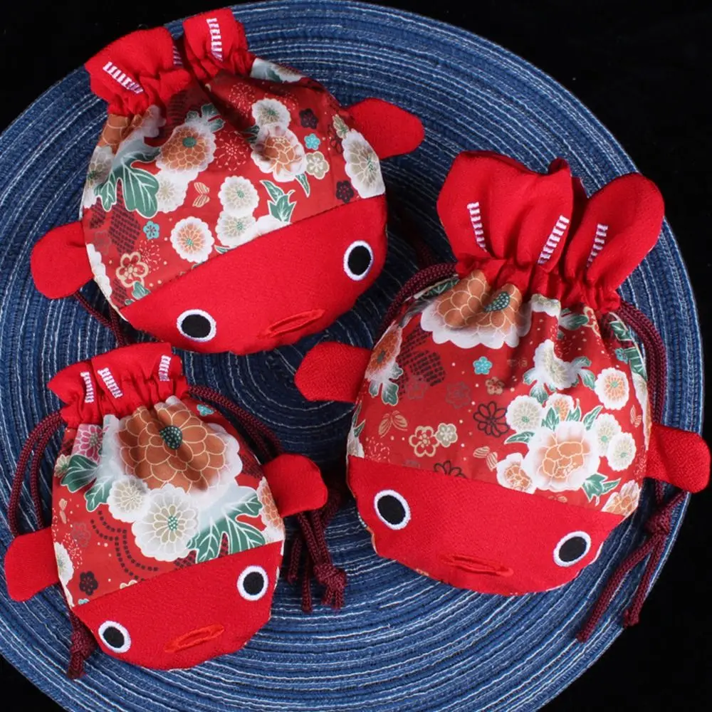 

Cartoon Animal Canvas Flower Drawstring Bag Red Color Bag Large Capacity Gold Fish Shape Handbag Wedding Candy Bag Korean Style