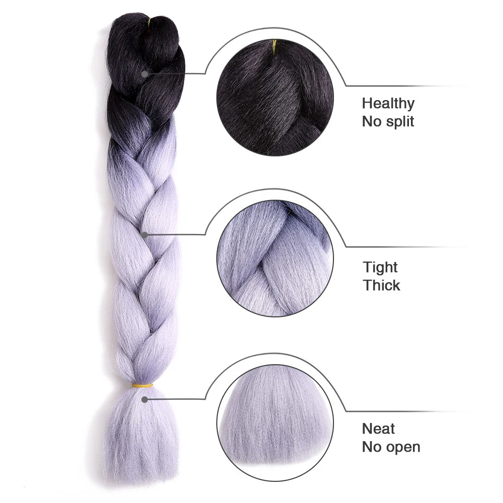 Extensiones de cabello trenzado sintético ombré para mujer, 24 pulgadas, 100g, trenzas Jumbo, cuatro tonos, Color Ombre, rosa, negro, azul, venta al por mayor