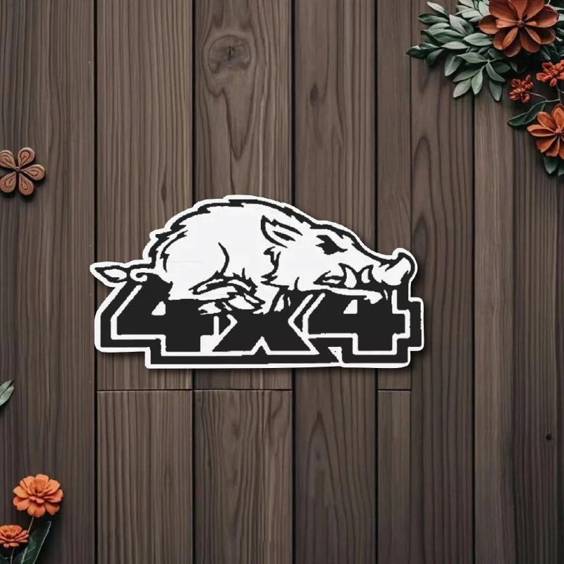 

1 шт., черно-белый дикий кабан 4X4, самоклеящаяся наклейка для автомобиля, ноутбука, декора, виниловая наклейка