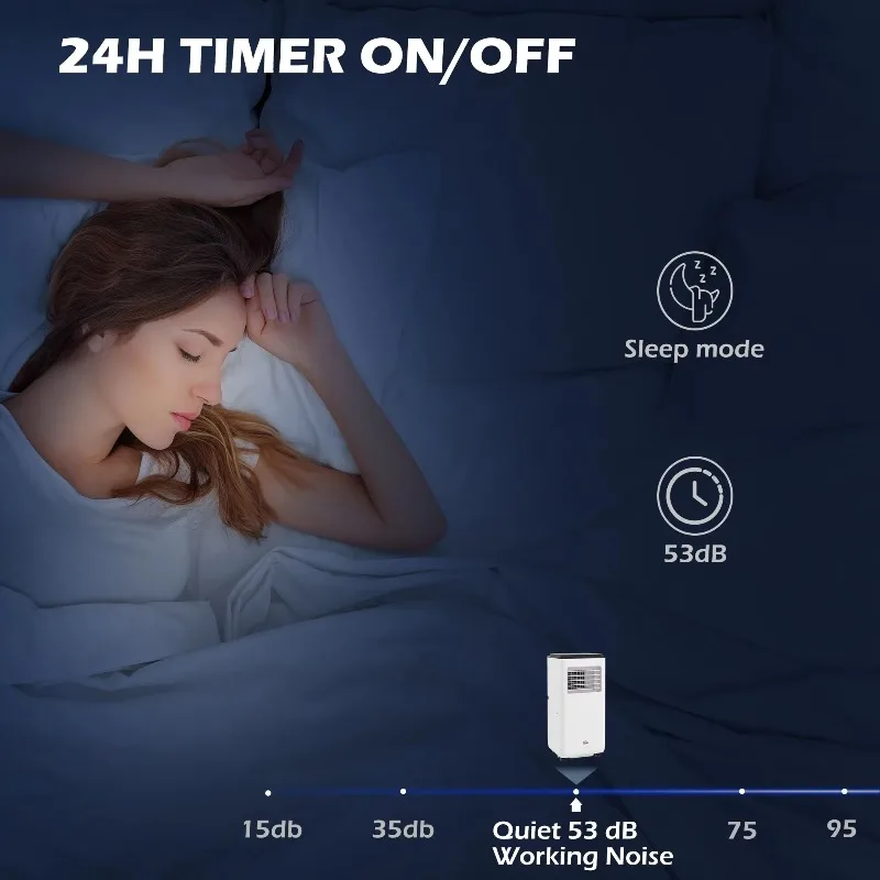 Portable Air Conditioner 10000 BTU Covers 440 Sq Ft with 24 Hour Timer Dehumidifier Fan for Room or Car Compatible