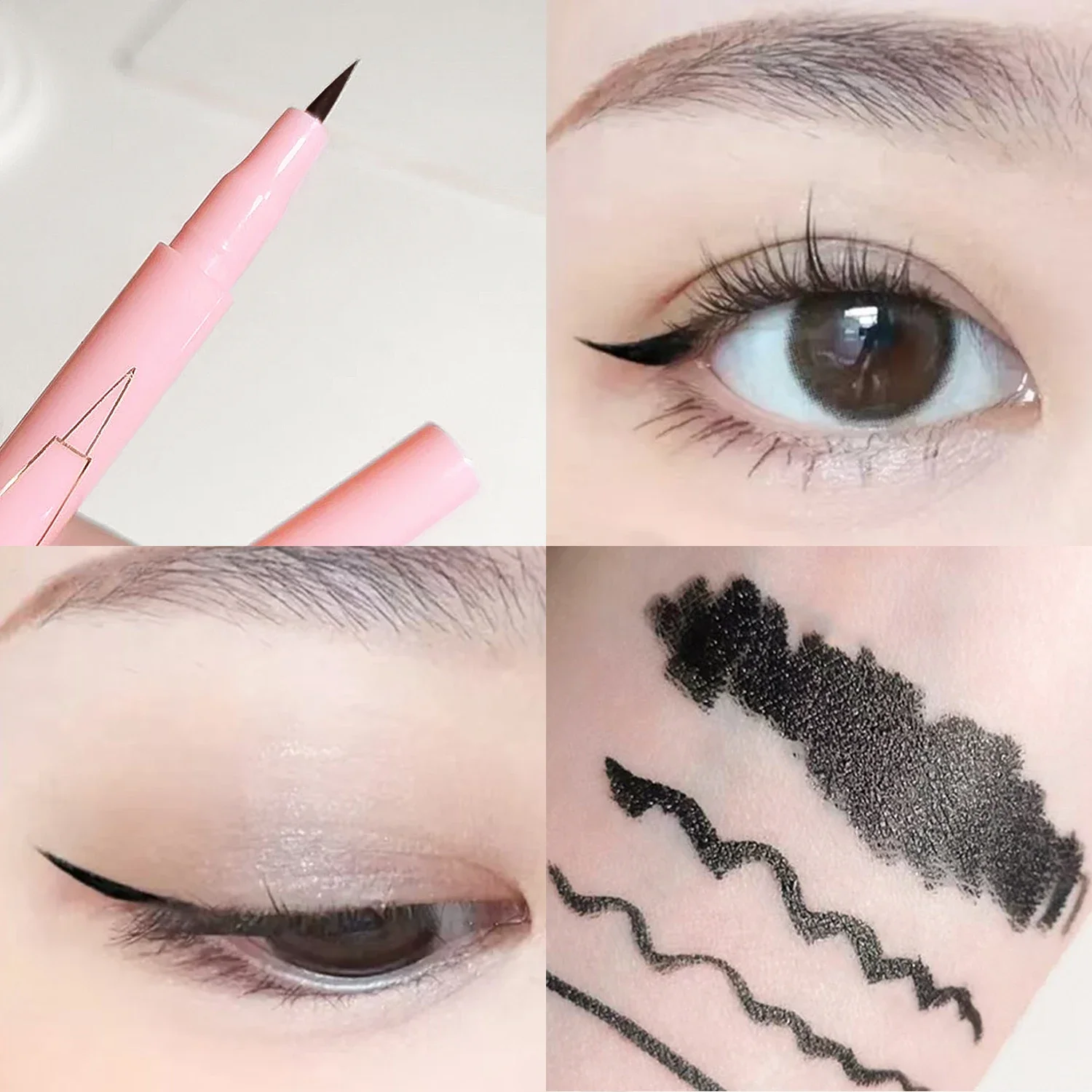 Bobeini Delineador de ojos resistente al agua, a prueba de sudor, de secado rápido, sin manchas, delineador de ojos suave