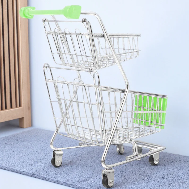 

Small Miniature Shopping Cart Double Layer Supermarket Cart Practical for Kids Boys Girls Women Men Small Shopping Trolley