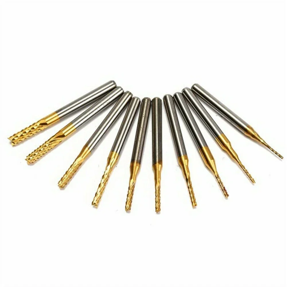 1/8" Shank End Mill 10Pcs set Bits Carbide CNC Coated Cutter Golden Milling Router High hardness High strength