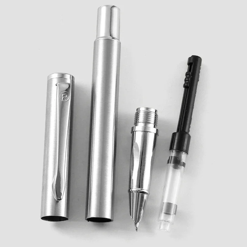 Fashion Silver Fountain Pen 0.8/1.3mm Curved Nib Student Calligraphy Practice Pen Business Signature School Writing Tools Supply