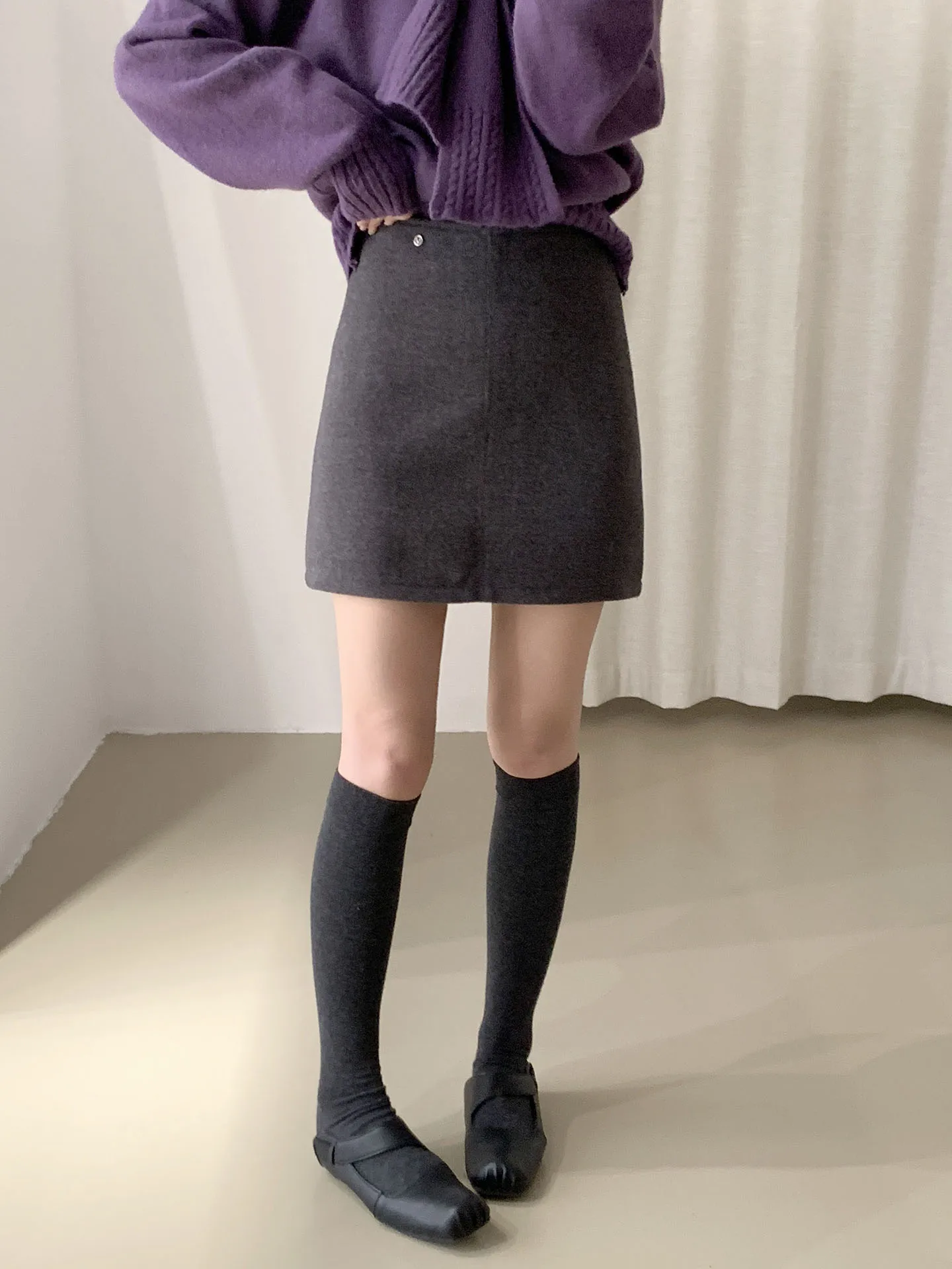 Korean mat High Waist Woolen  Skirt Women's 2025 New Sle Slimming Anti-Light A-Line Skirt Casual Fit