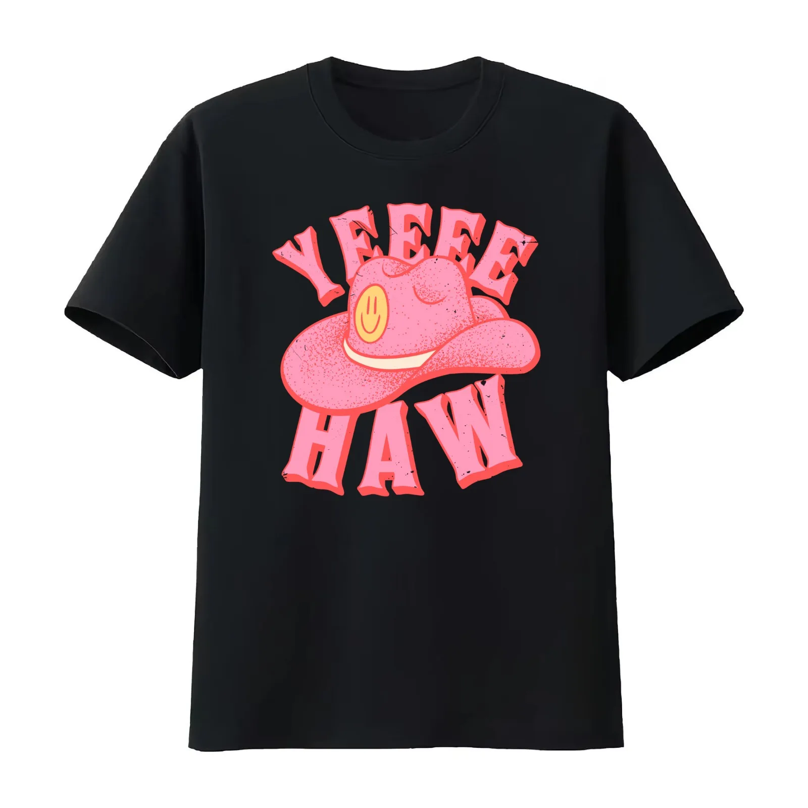 YEEHAW Pink Cowboy Cowgirl Rodeo Hat Preppy Aesthetic HOWDY Y'ALL White Background T-Shirt Summer Casual Cotton Tee