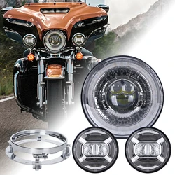 Motorcycle 7 Inch Round Led Headlights For Harley Davidson Motorcycle Halo Ring Turn Signal DRL Auxiliary Motor Led Fog Lights