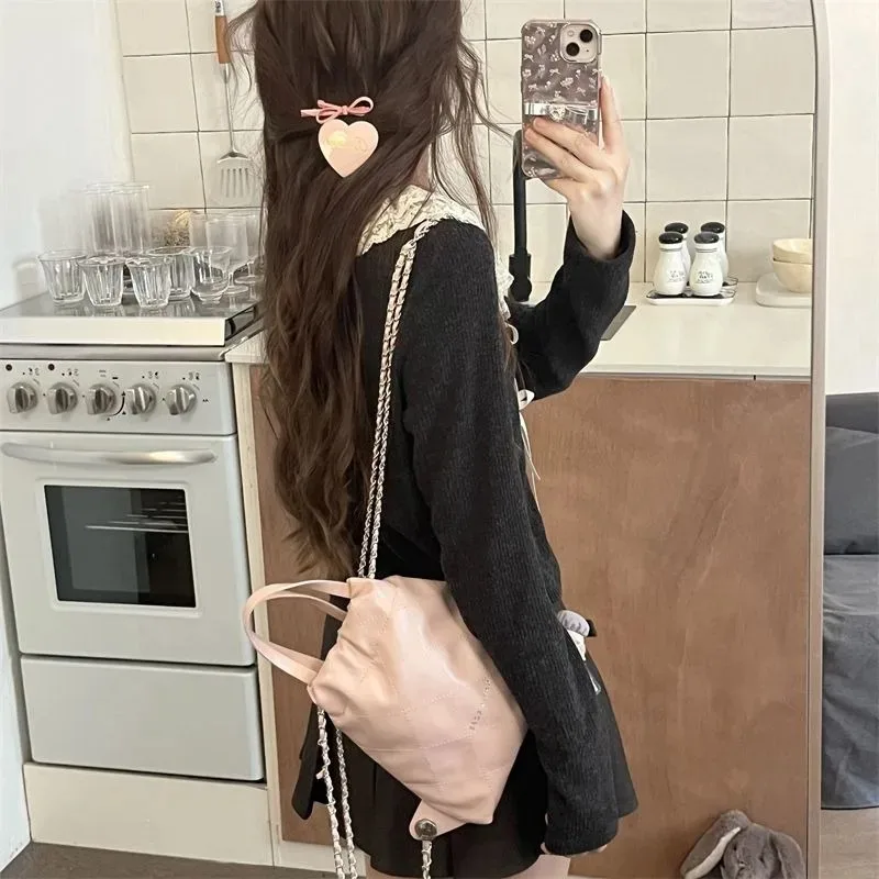 Shirts Women Gentle Sweet Lace-design Temperament Long Sleeve Korean Style Aesthetic Vintage Crop Clothing Spring College Daily