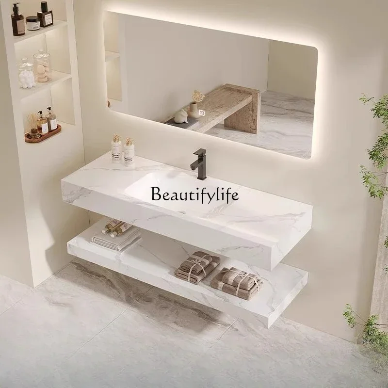 

ls 42Rock slab seamless splicing ceramic integrated basin bathroom cabinet combined toilet washstand