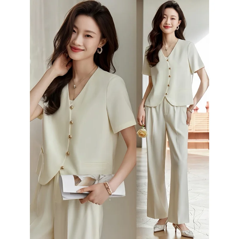 

Off-white casual blazer for women, new summer style, high-end short-sleeved thin suit, professional outfit for petite individual