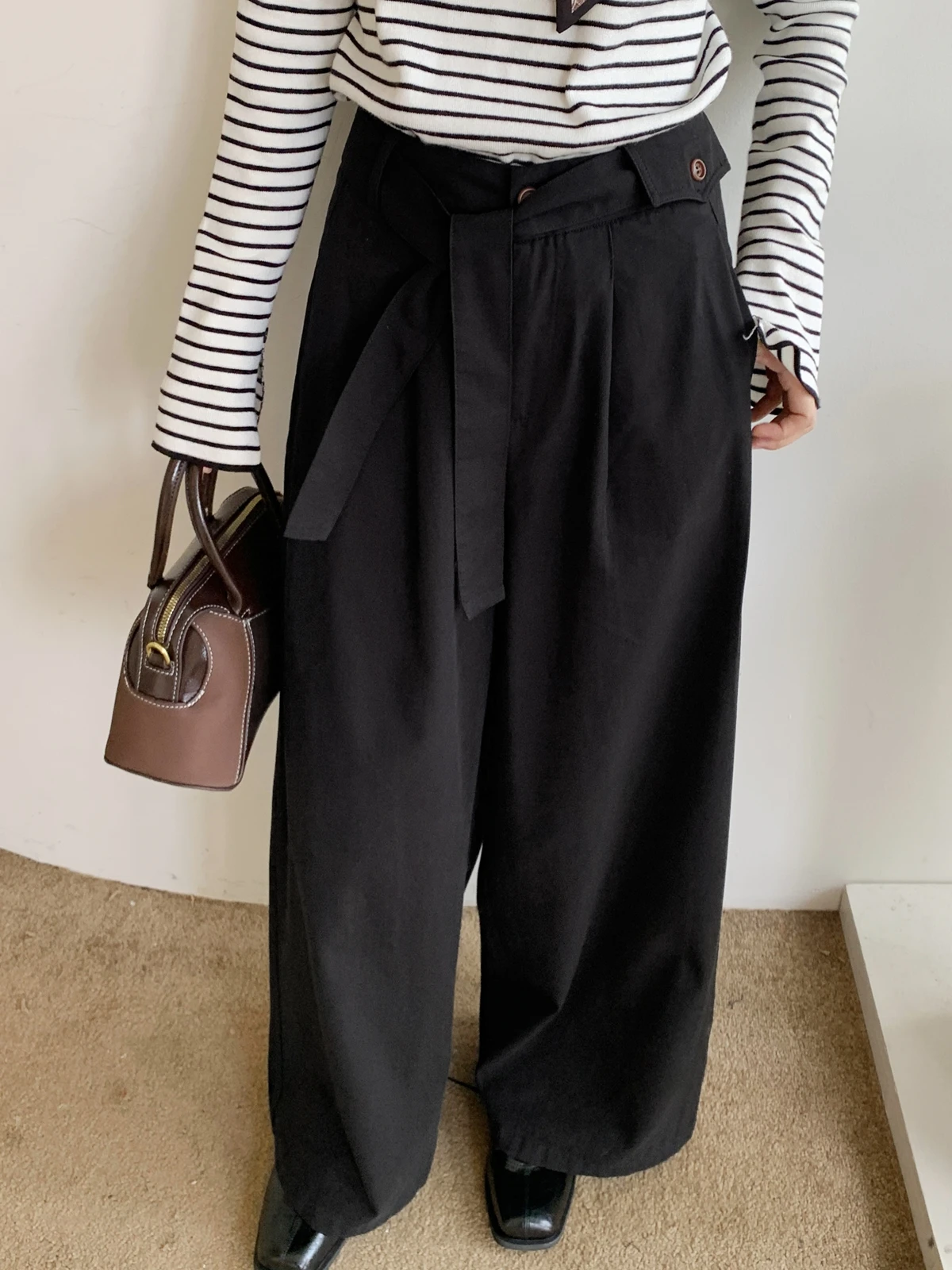 ZHISILAO новые элегантные офисные женские брюки женские винтажные бандажные шикарные широкие прямые брюки осень 2025 ZHISILAO новые элегантные офисные женские брюки женские винтажные бандажные шикарные широкие прямые брюки осень 2025