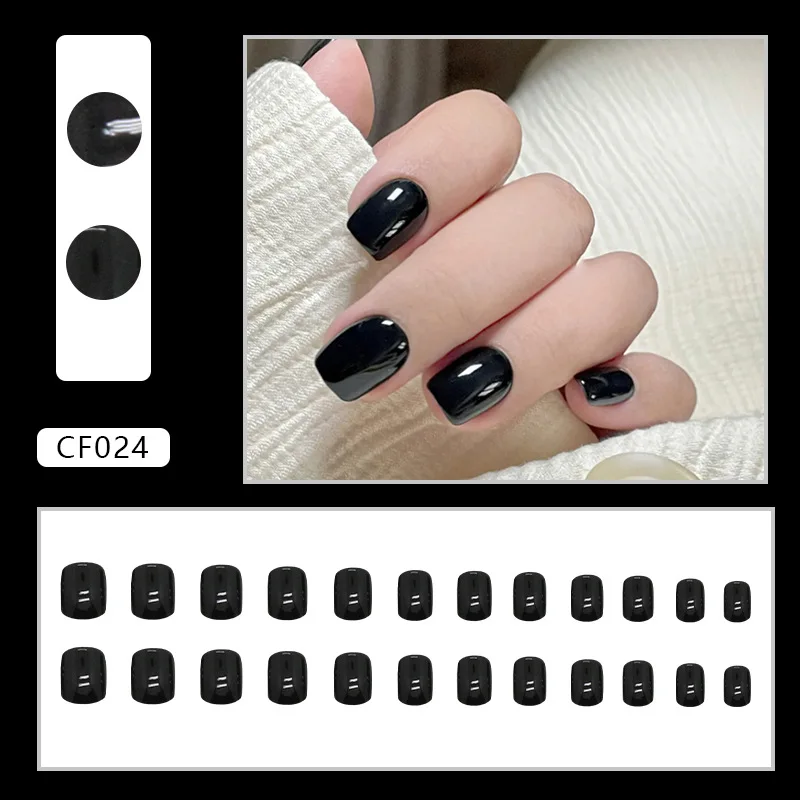 Wearable European And American Short Square Nail Art Pure Color Series Black Simple Style False Nails Medium Length Square Nail
