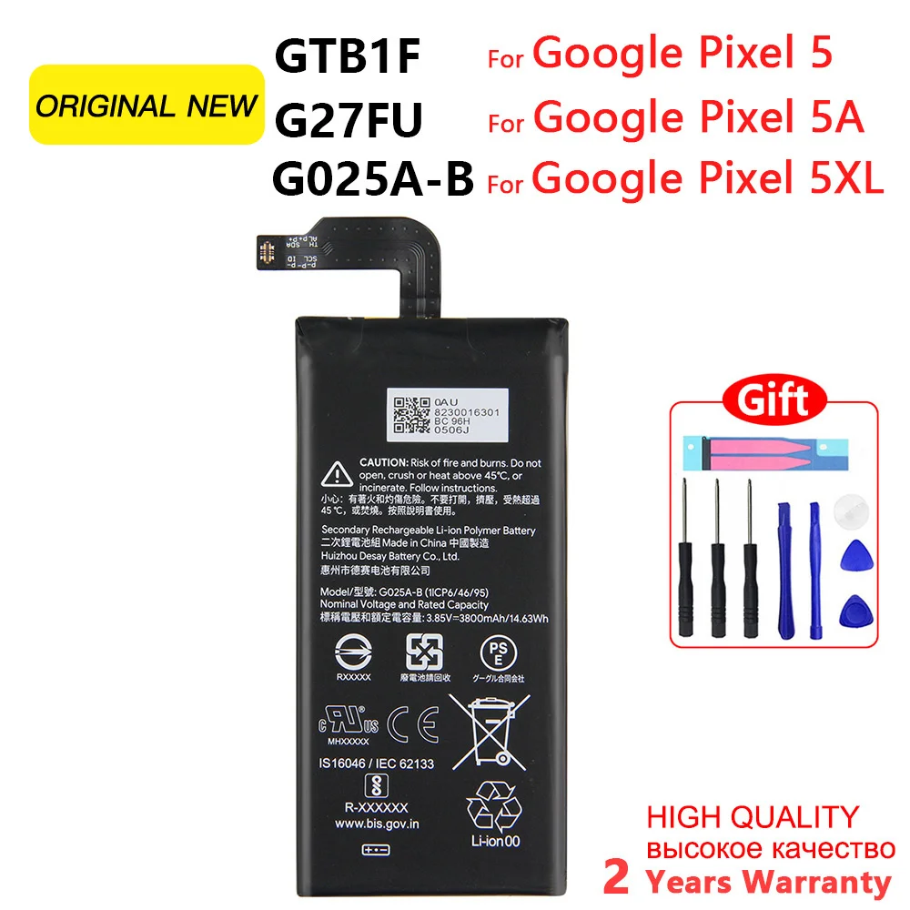 100% Orginal Replacement Battery G025A-B G27FU GTB1F For Google Pixel 5  5A 5XL Batteries Batteria+Tools Tracking number