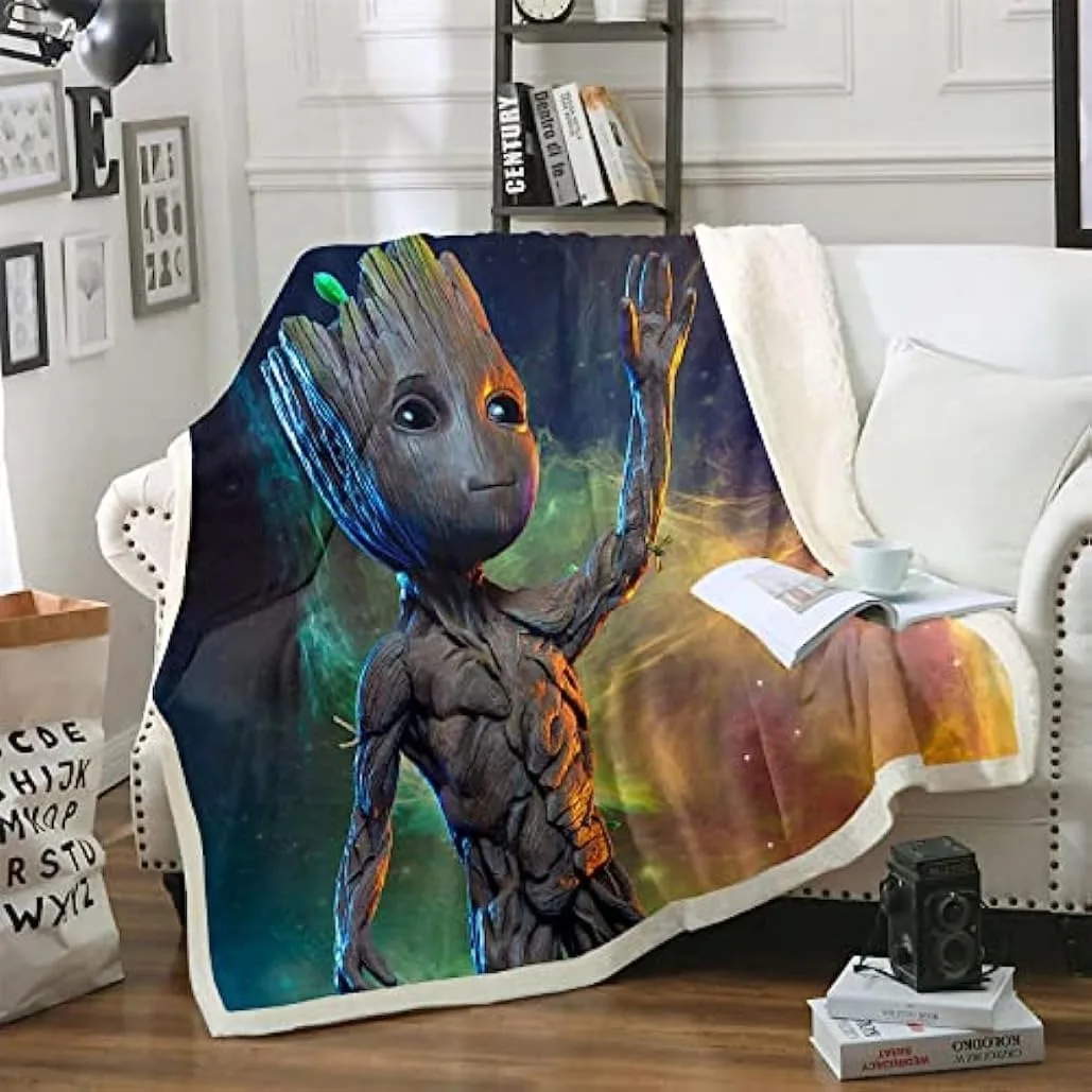 Groot blanket Cartoon Printed blanket Lambswool Sherpa comfortable blanket Home travel blanket bed linings Birthday Gift