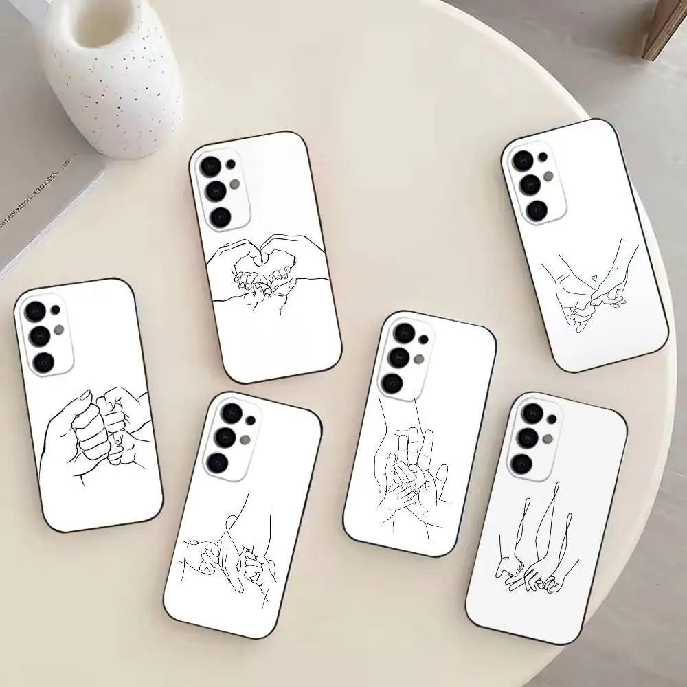 Etui na telefon Samsung S25,24,23,22,30,21,10,9,Ultra,Plus,Lite z motywem mamy, córki, syna, taty trzymających się za ręce, miękkie, czarne.