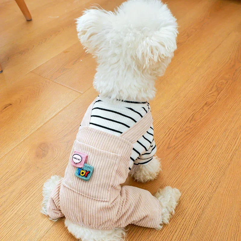 PETCIRCLE Dog Clothes Black&white Striped Pocket Overalls Coat Fit Small Dog Puppy Pet Cat All Season Pet Soft Costume Pet Cloth