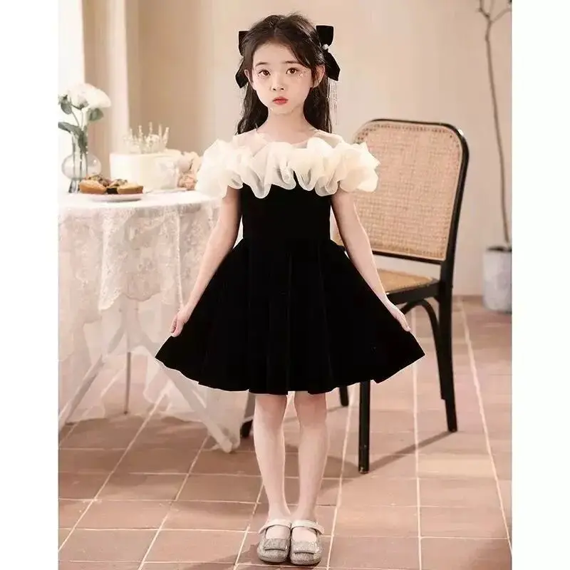 Girls' French Dress High end Summer Short sleeved Children's Birthday Party Host Dress 4 6 8 10 12Y