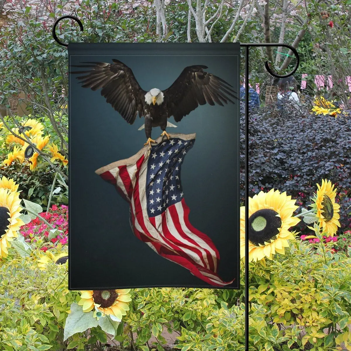 Vantaso Garden Flag Decorative North American Bald Eagle With Usa Flag Polyester Double Sided Printing Fade Proof for Outdoor Co