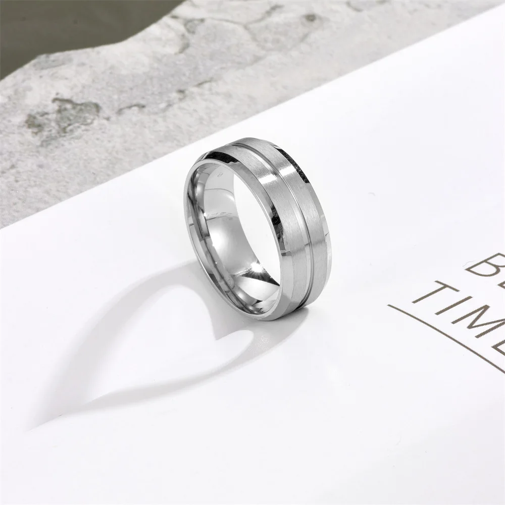 Fashions 8mm Men's Black Tungsten Wedding Band Ring Black Groove Beveled Edge Engagement Ring for Men's Valentine Gifts Jewelry