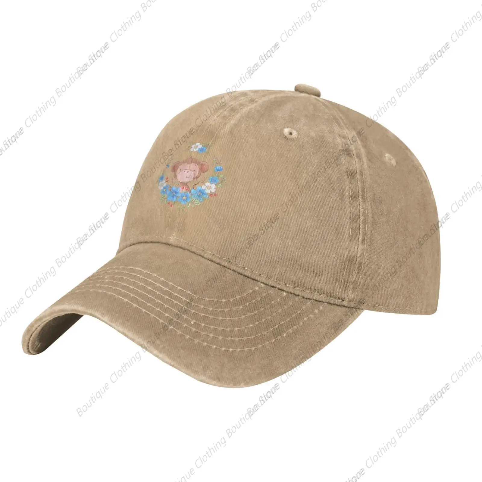 

Cute Monkey Wreath Trucker Hat for Men Women Denim Baseball Cap Dad Hat Golf Hats