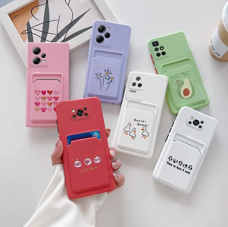 Cartoon Card Slot Holder Phone Case For Xiaomi Poco X3 Nfc X3 Pro Poco X4 M4 M3 Pro F3 X2 M2 M5 X3 X4 GT Poko X3Pro 4G 5G Cover