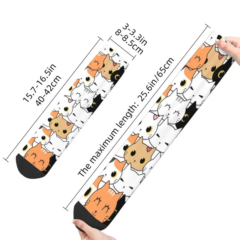 Cute Kitten Cat Doodle Men's Crew Socks Unisex Fun Funny Cartoon Spring Summer Autumn Winter Dress Socks