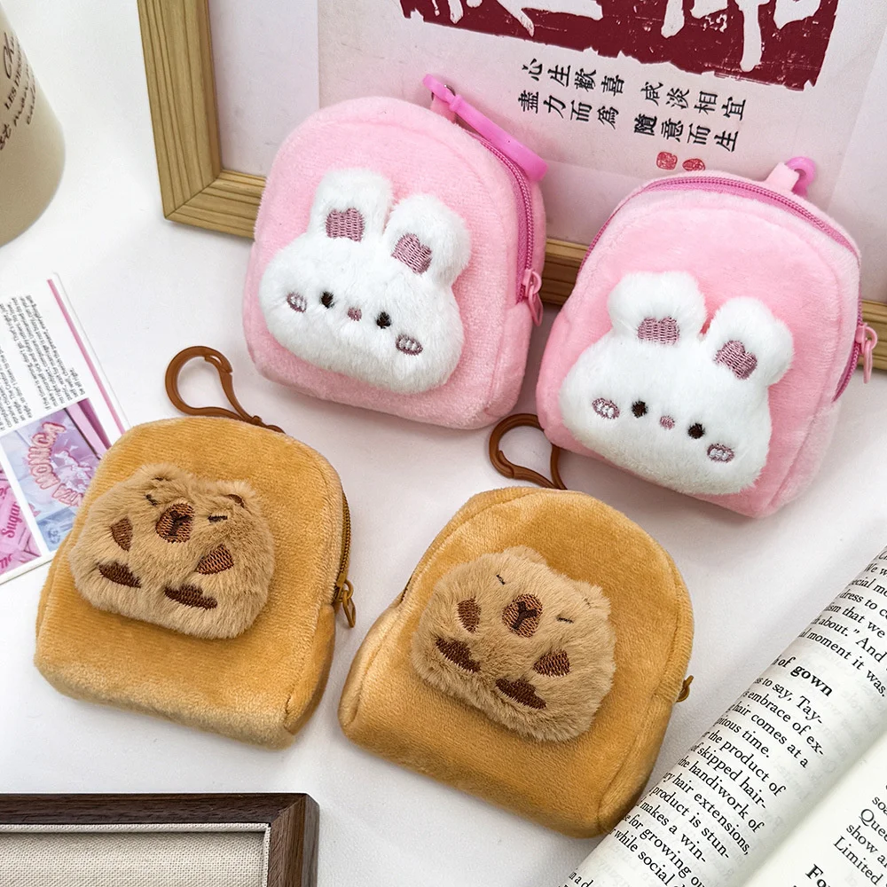 Cartoon Capybara Konijn Pluche Portemonnee Vrouwen Meisjes Leuke Oortelefoon Opbergtas met Sleutelhanger Kleine Portemonnee Tas Hanger Decoratie