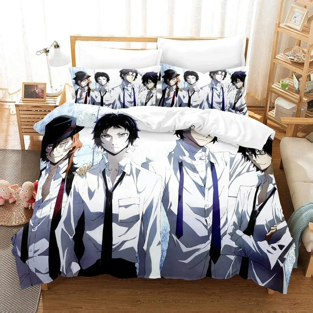 Set seprai Anime Bungo Stray Dogs untuk anak laki-laki Perempuan ukuran Twin Queen Duvet Cover sarung bantal kasur mode dewasa anak-anak tekstil rumah