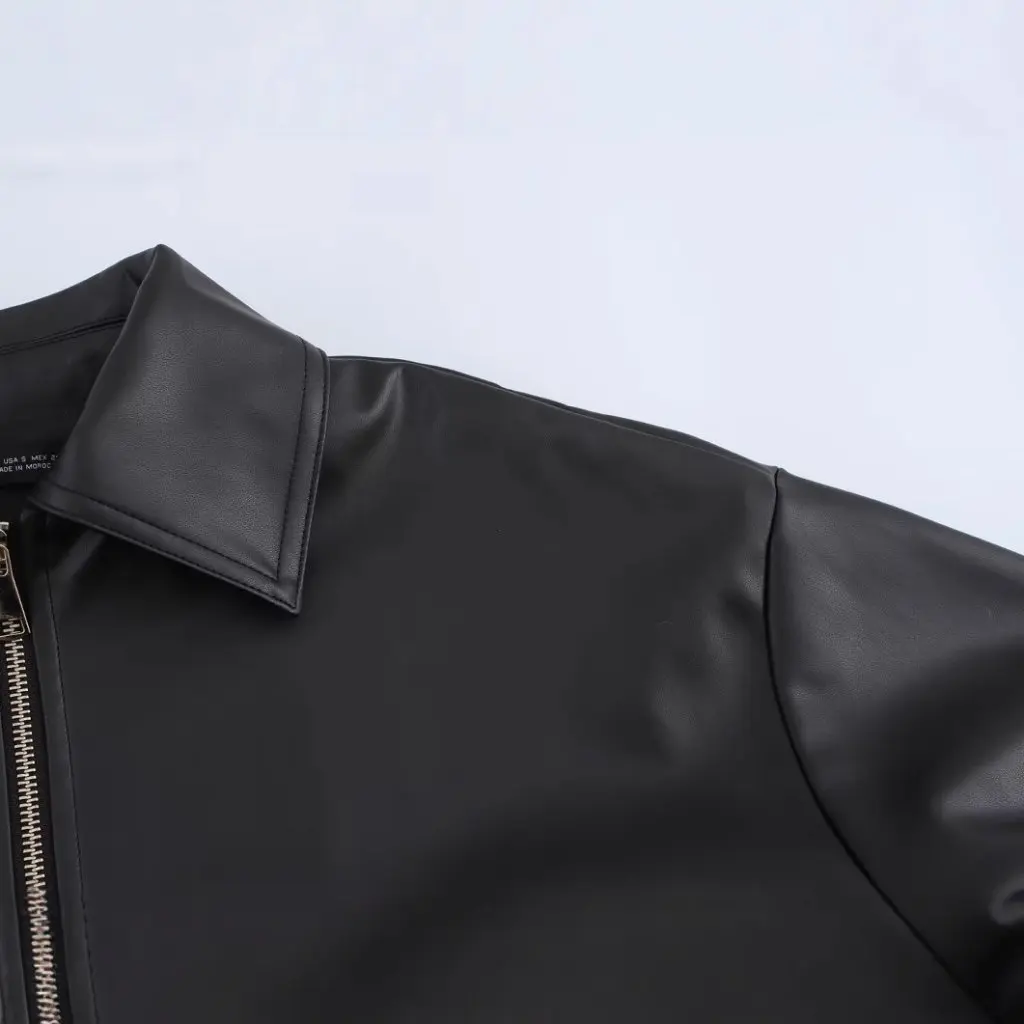 Chaqueta de cuero de imitación a la moda europea y americana, prendas de vestir exteriores holgadas de manga larga para mujer, nuevo estilo de primavera B481843