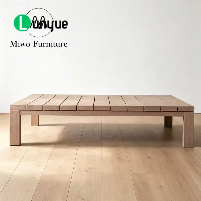 Modern Rectangular Teak Wood Coffee Table Waterproof Anti-Corrosion Outdoor Garden Patio Leisure Side Table Set Natural
