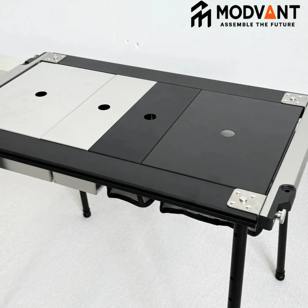 Modvant Igt لوحة علوية 1 وحدة 0.5 رف من الفولاذ المقاوم للصدأ باللون الأسود وحدة واحدة نصف طاولة تخييم