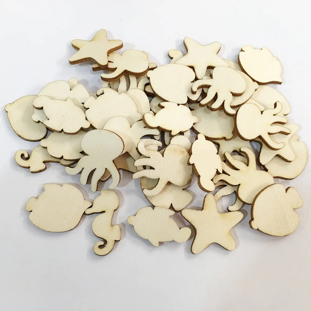 

50Pcs Wooden Craft Shapes Cartoon Cutouts Smooth Surface DIY Decoration Pieces for Christmas Birthday Wedding Ornament Art