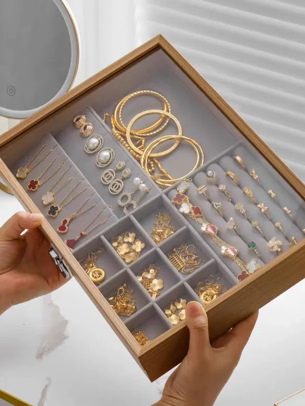 絶妙なジュエリー収納ボックス-ベルベット製-ネックレス-ブレスレット-リング-イヤリング-4in-ジュエリーアクセサリーケース-おしゃれなオーガナイザー